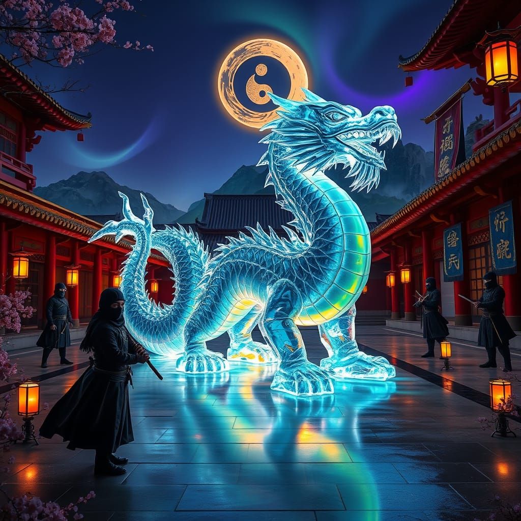 Ice Dragon Masterpiece in Ancient Asian Temple