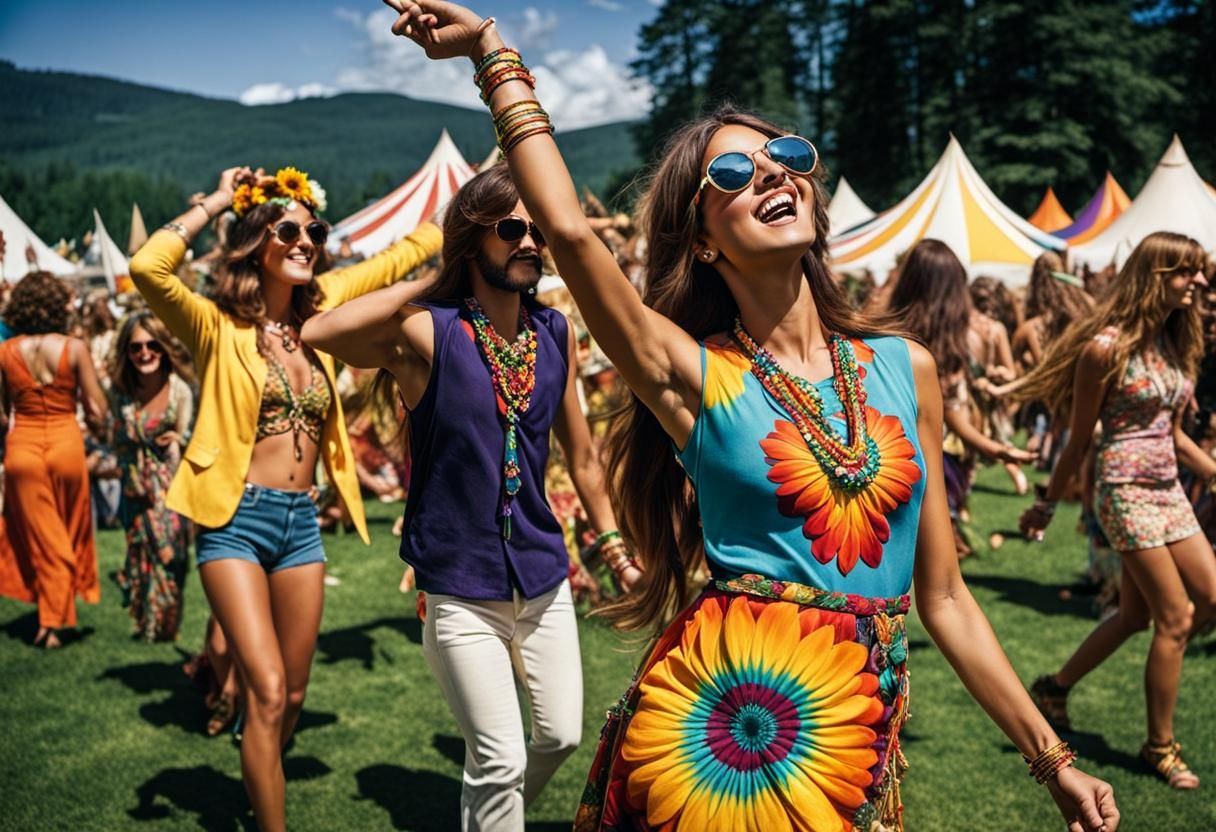 Groovy Hippie Festival in 60s Flower Power Style