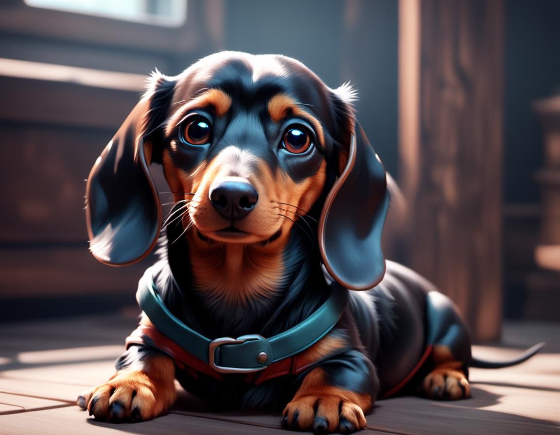 Adorable Dachshund in Anime-Inspired 3D Art