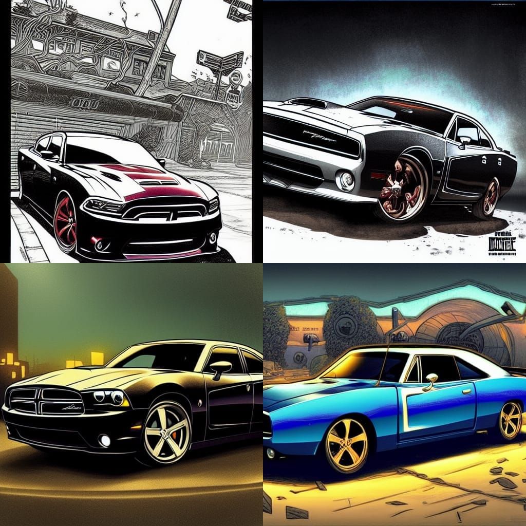 Dominic Toretto and Dodge Charger in Comic Book Art