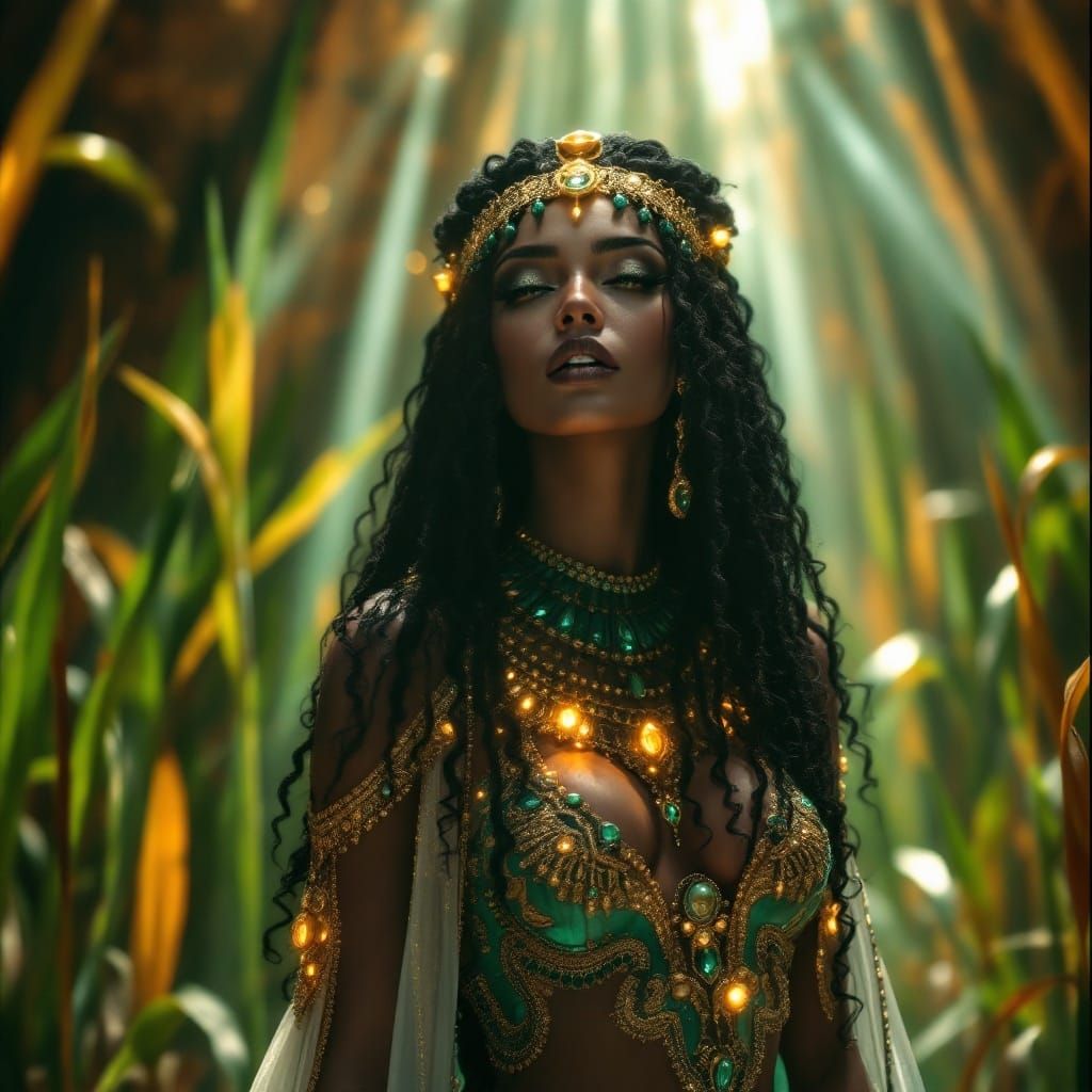 Egyptian Goddess Shemat-Khu in Ancient Egyptian Wig and Kala...