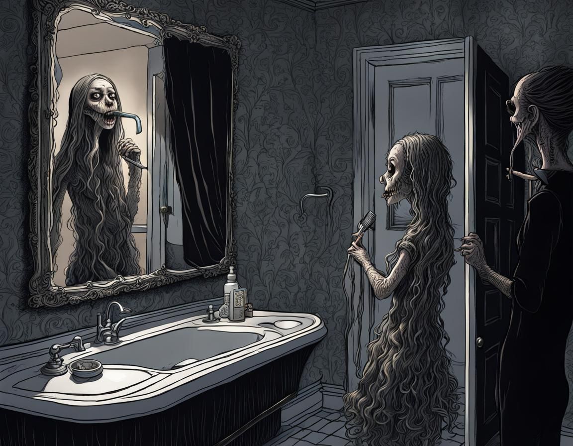 Eerie Girl Brushing Teeth: Edward Gorey Style