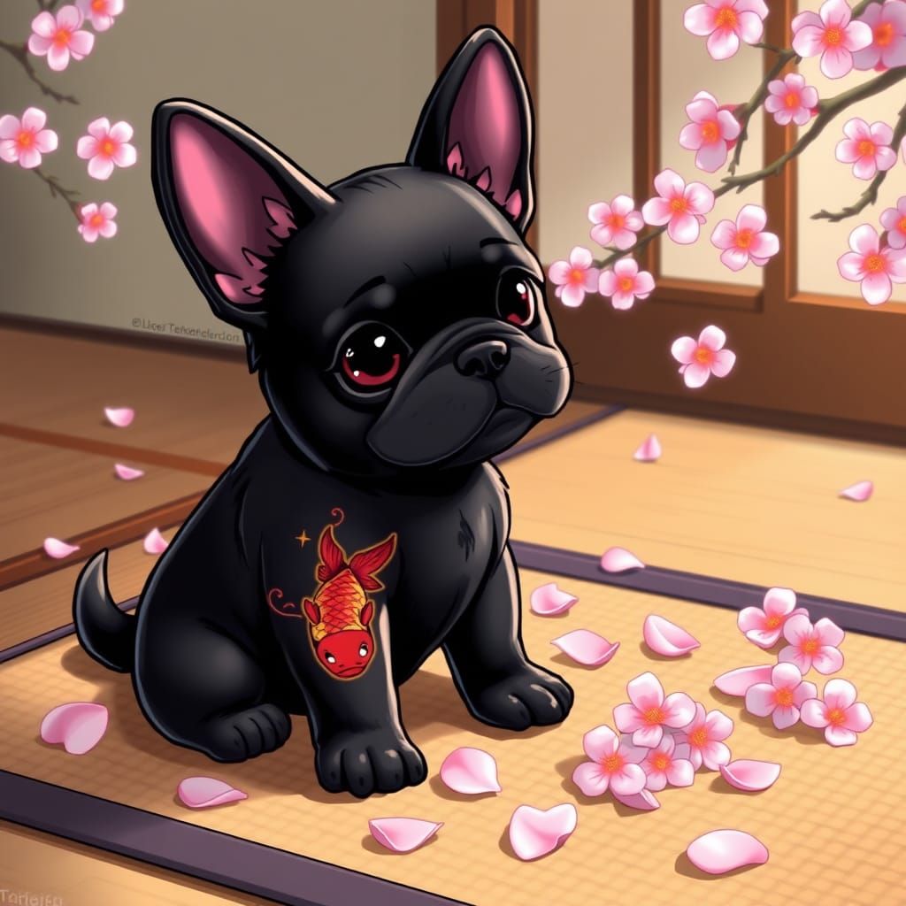 Anime Dog with Yakuza Tattoo on Tatami Mat