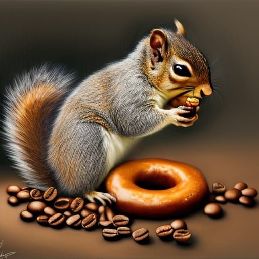 Squirrel's Delight: Hyperrealistic Doughnut Feast in 3D