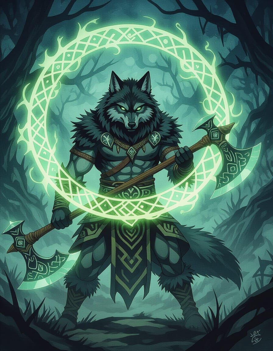 Ethereal Wolf Barbarian Summoning Magic, Watercolor Render