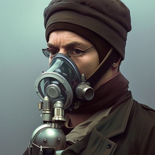 Gas Mask Portrait in Hyperdetailed Art Style