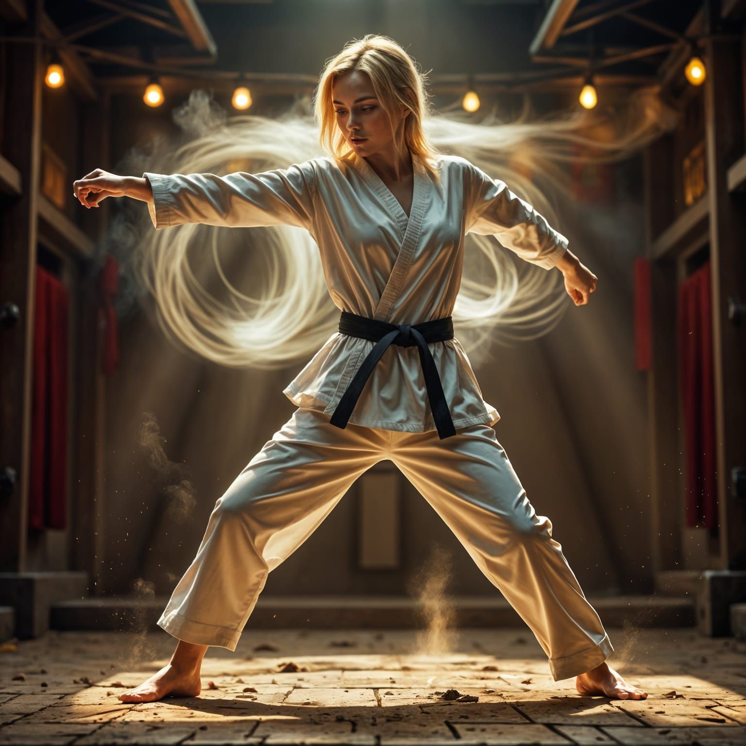 Dynamic Karate Kick in Photorealistic Style