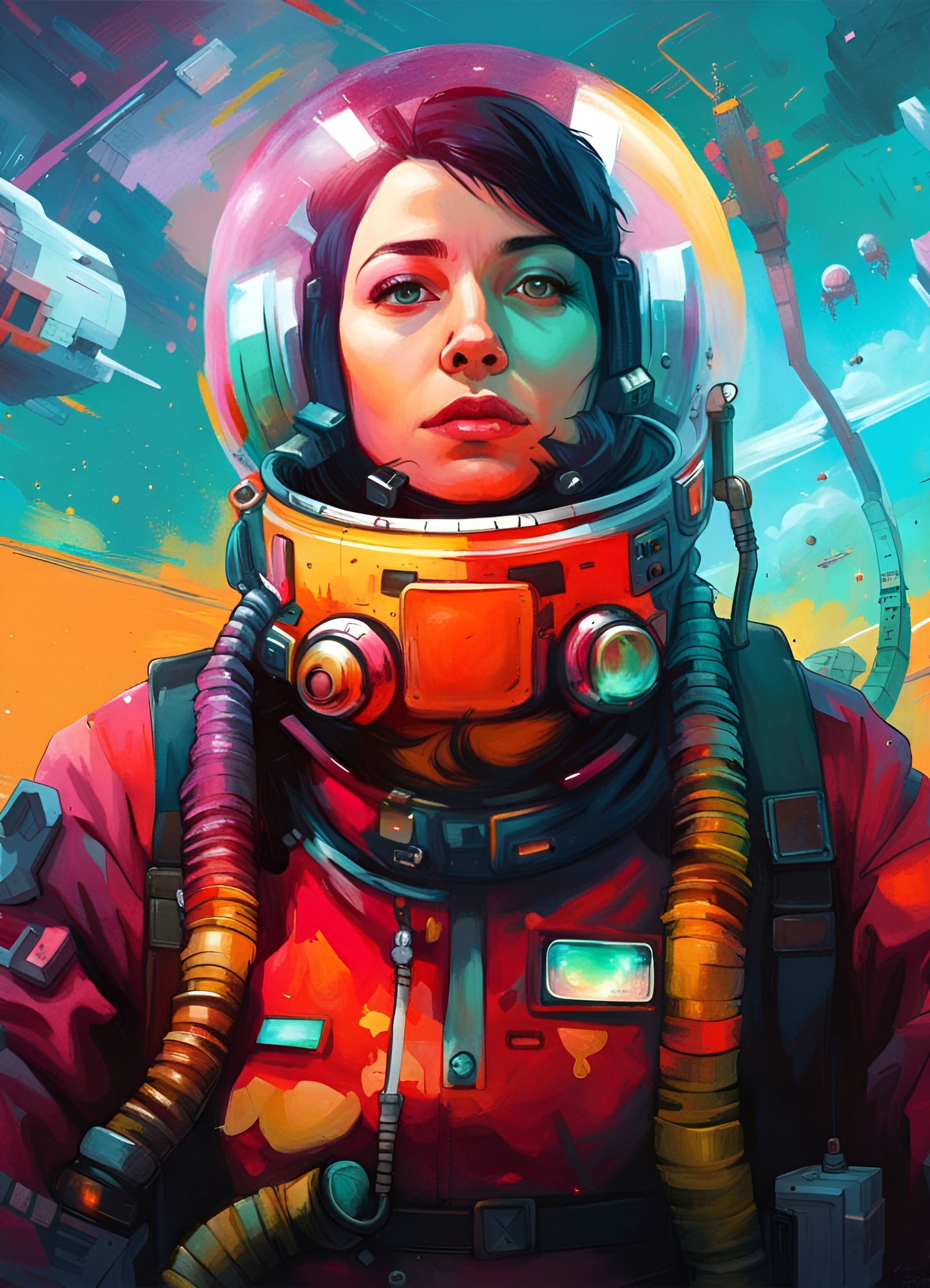 Atompunk Pilot in Hyperdetailed Pop Art Style