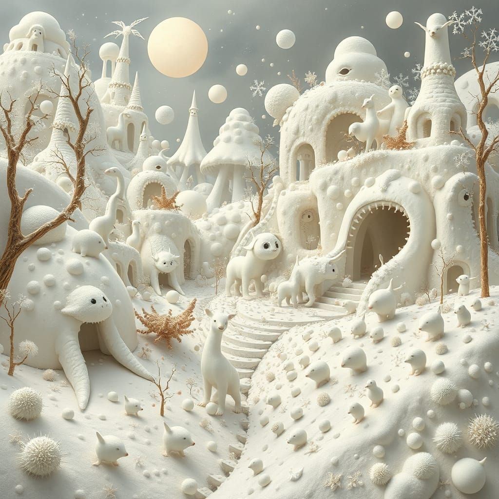 Surreal White Fantasy Dreamscape with Lunar Glow