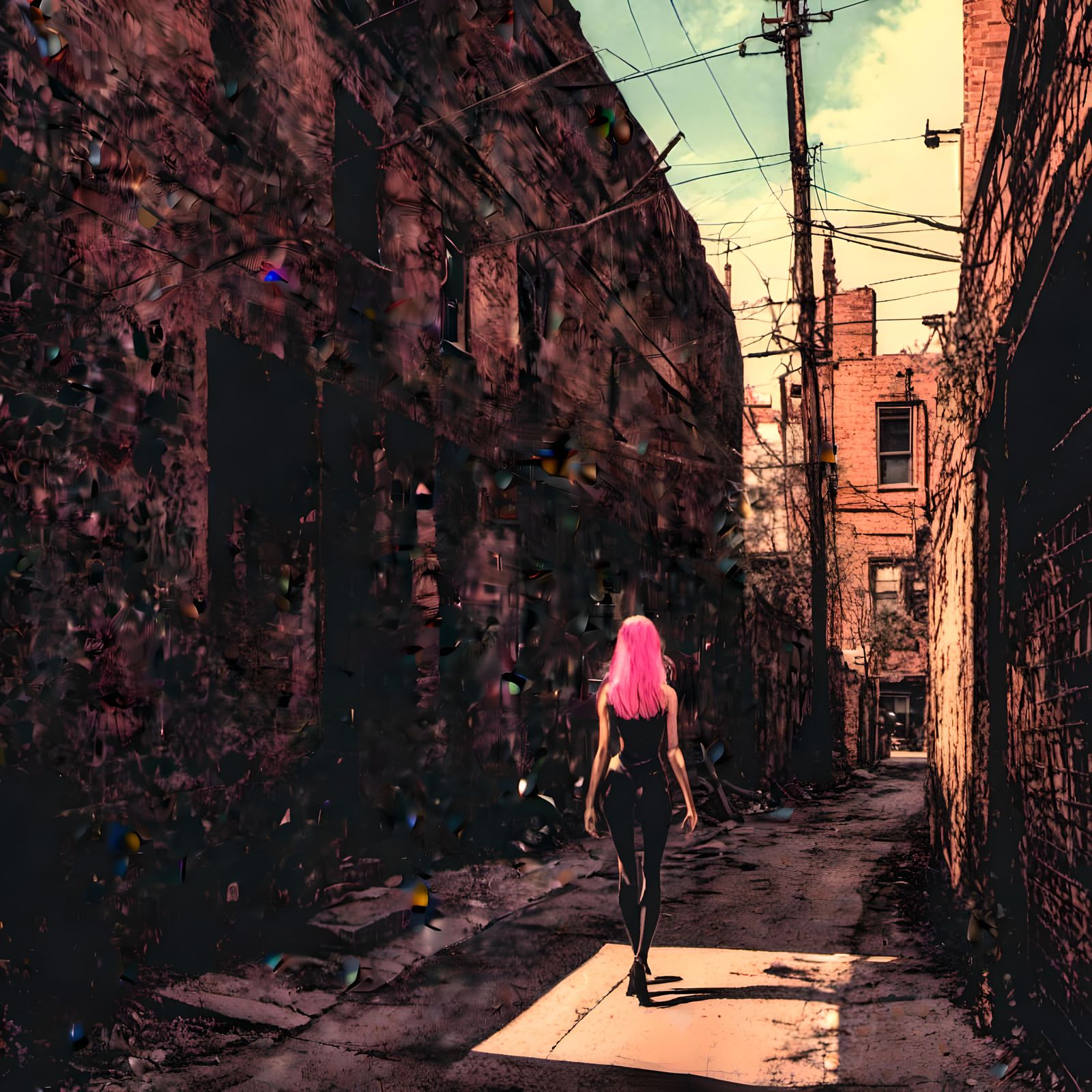 Anime Silhouette in Cyberpunk Tokyo Alleyway