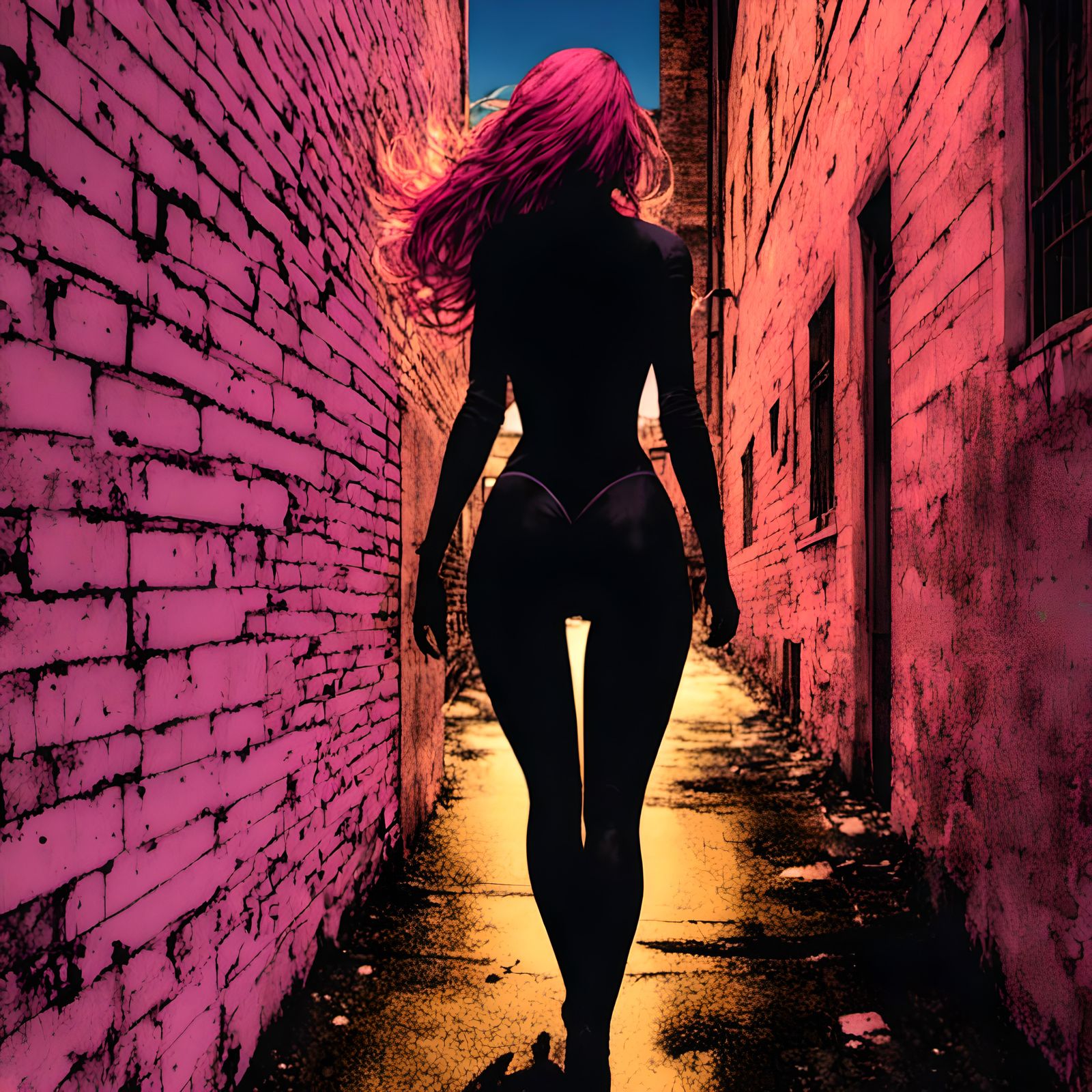 Cyberpunk Anime Silhouette Entering Tokyo Alleyway