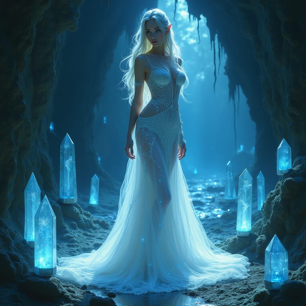 Ethereal Elf Bride in Bioluminescent Cavern