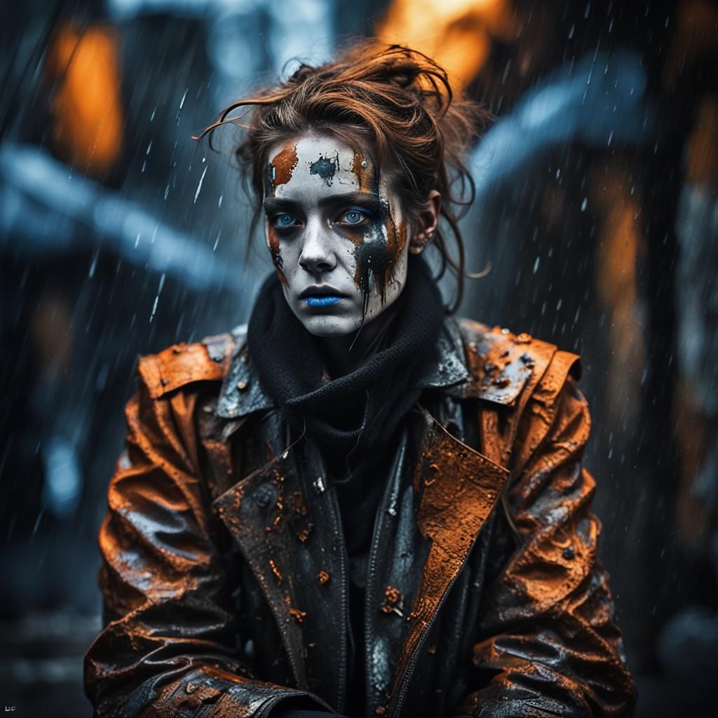 Cyberpunk Coffee Shop with Goth Model