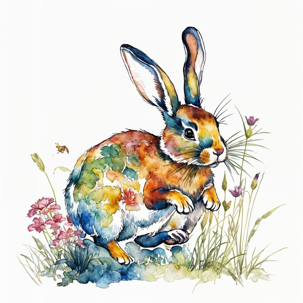 Rabbit in Pen and Ink with Double Exposure Effect