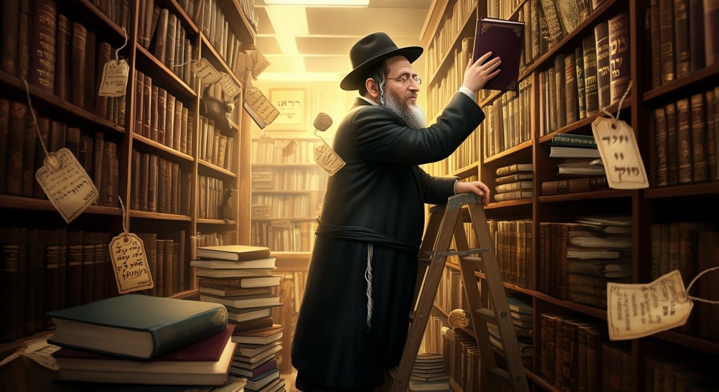 Hasidic Man Reaching for Sefer, Digital Art Illustration