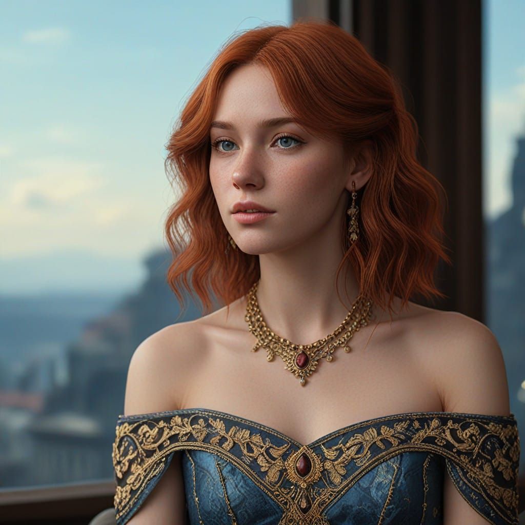 Elegant Redhead in Antique Gown