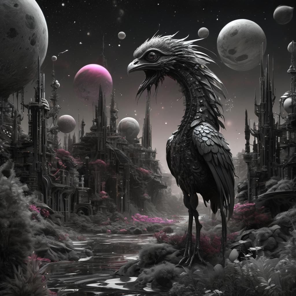 Iridescent Alien Creature in Dreamlike Landscape