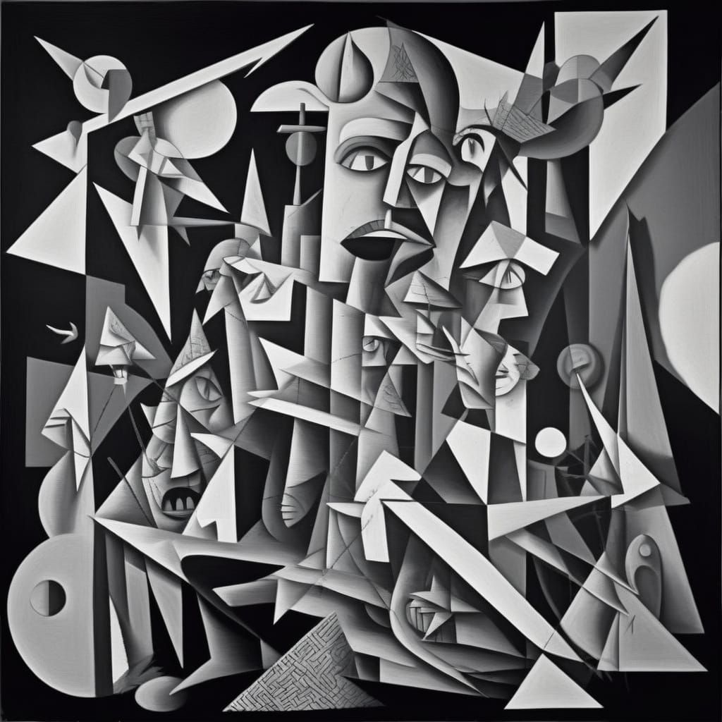 Cubist Devastation: A Monochromatic Oil Painting