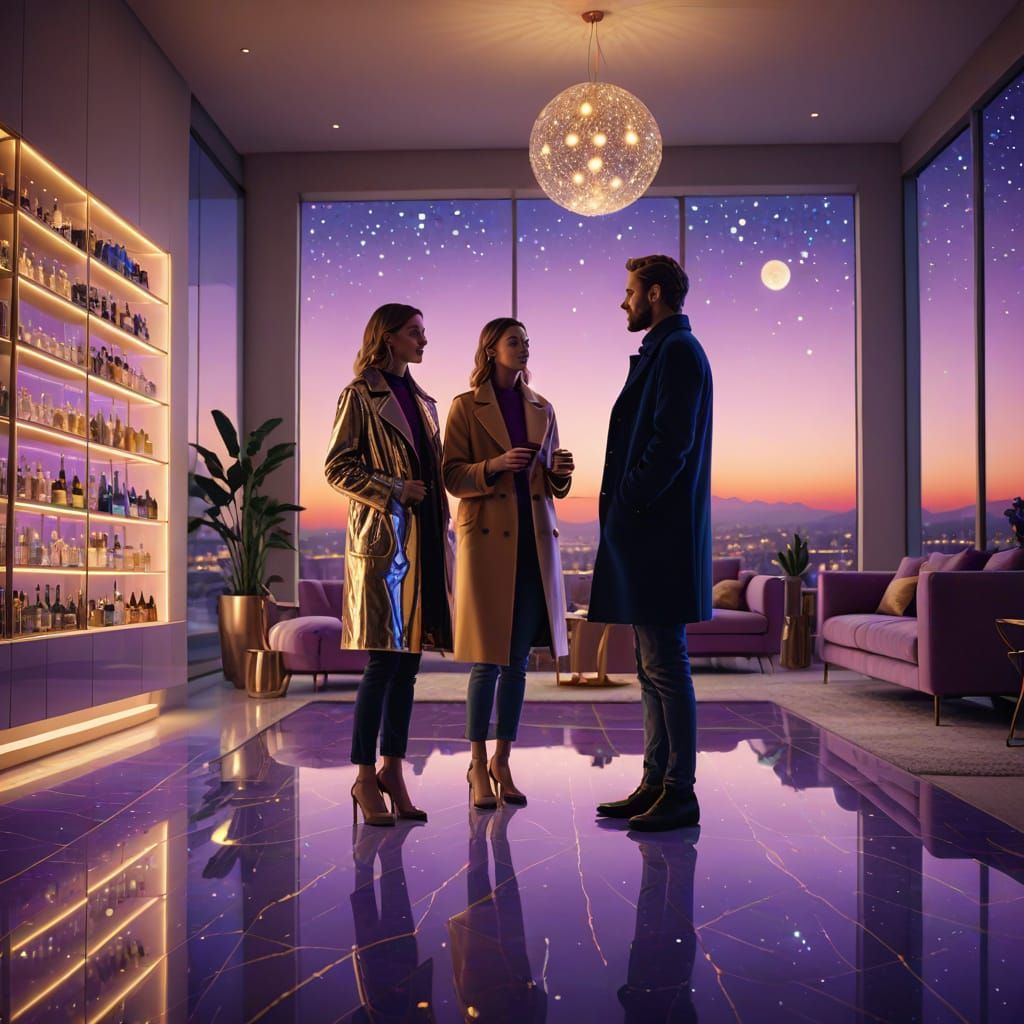 Cozy Couple in Ultra-Modern Apartment at Night