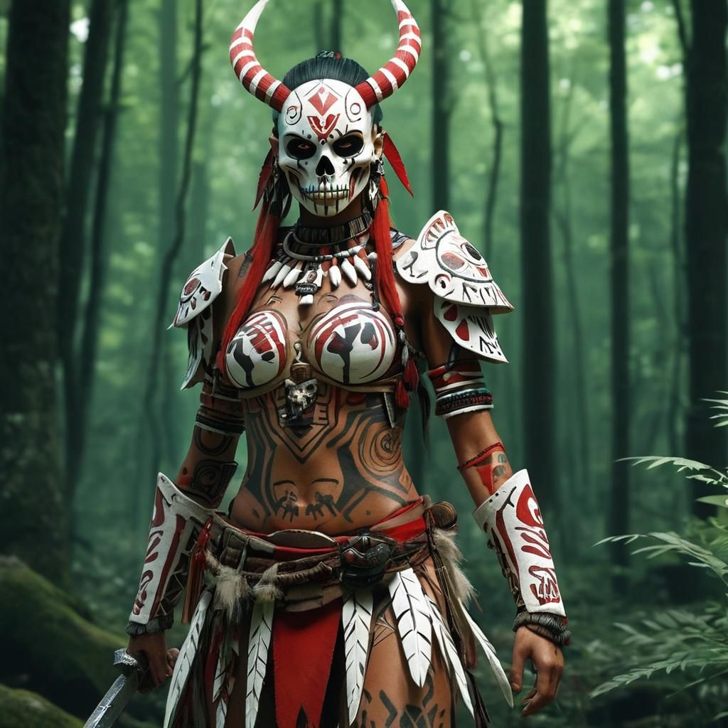 Fierce Anime Warrior in Enchanted Forest, Ghibli Style