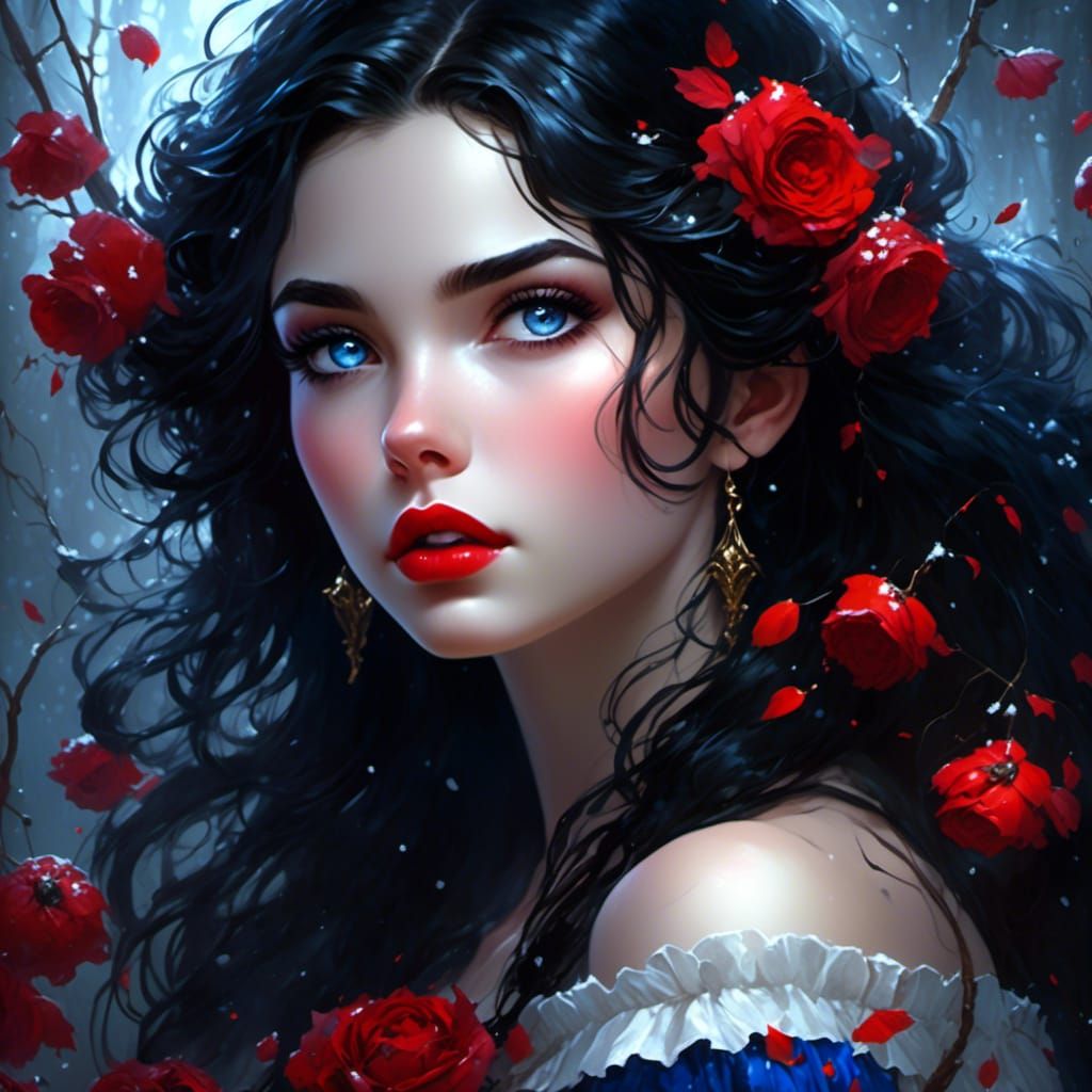 Gothic Snow White in Dark Garden: Digital Art