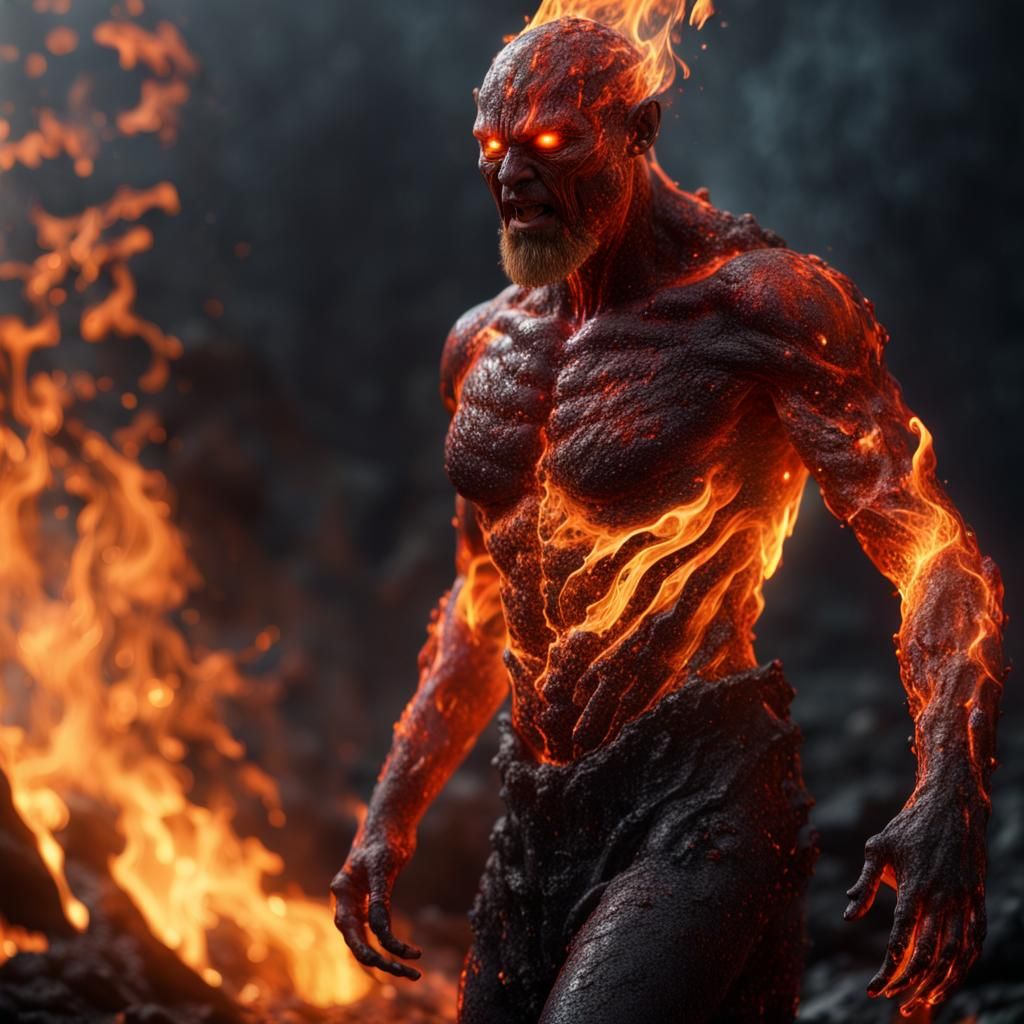 Photorealistic Fire Elemental in Dark Art Style