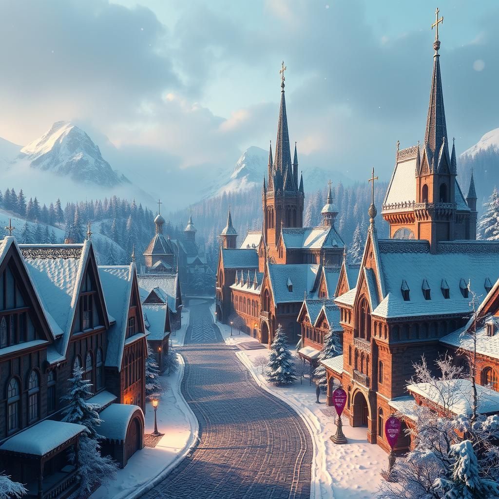 Snow-Covered City Inspired by Fantasy Concept Art