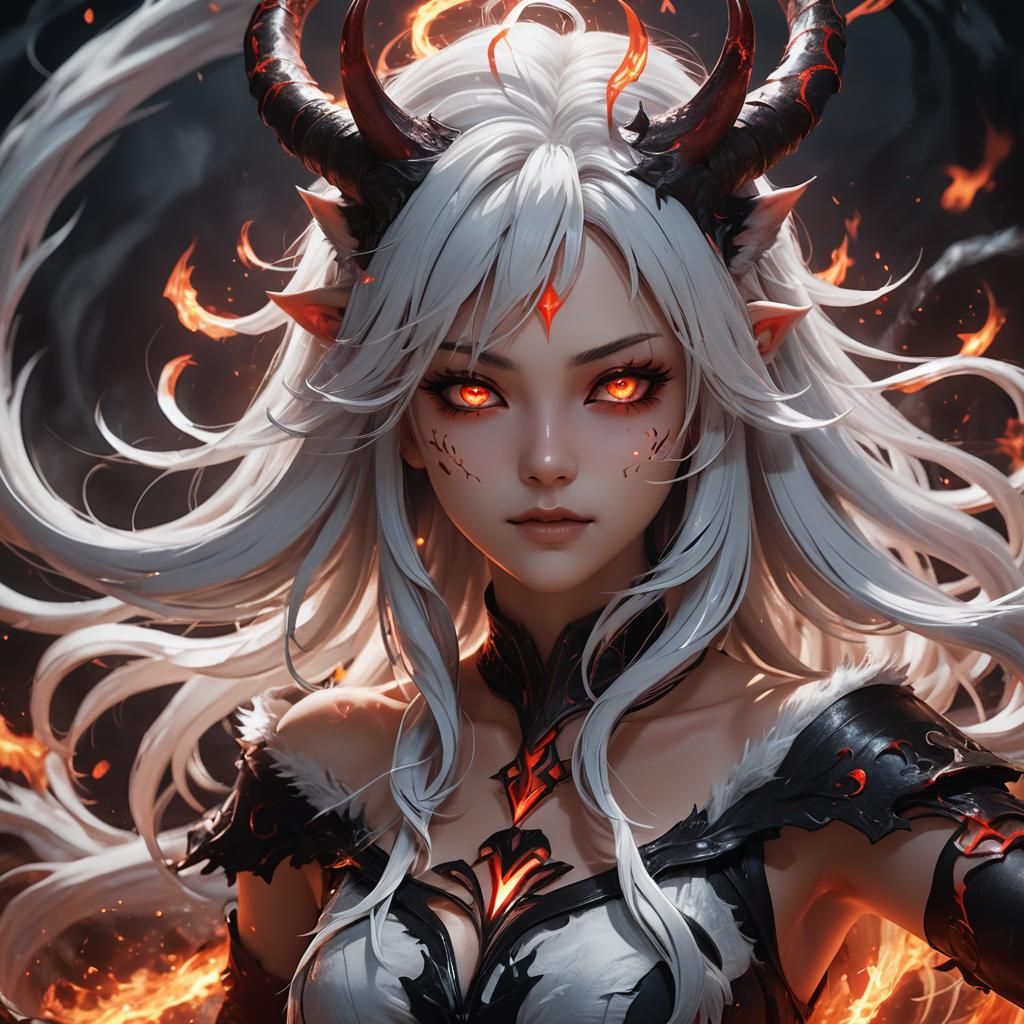 Demonic Furry Girl with Dark Energy, Anime Art