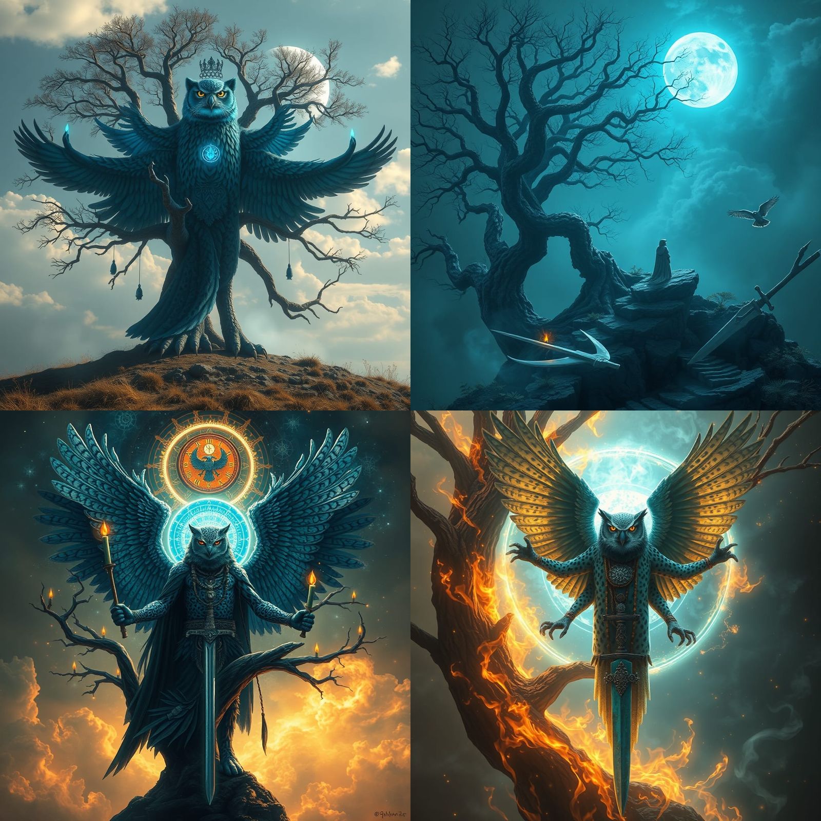 Surreal Blue Owl Leopard Shaman of Eternity