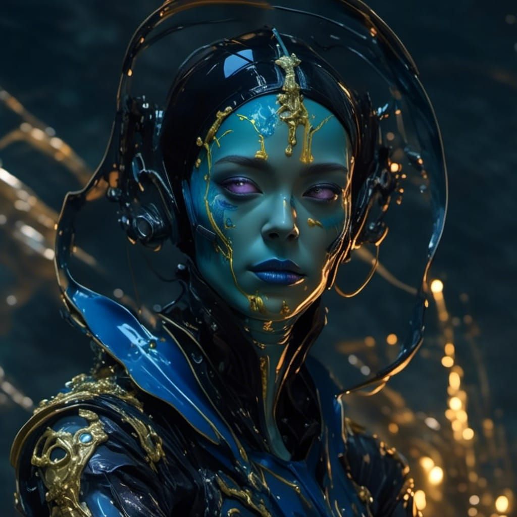 Oily Grey Genasi in Bioluminescent Double Exposure