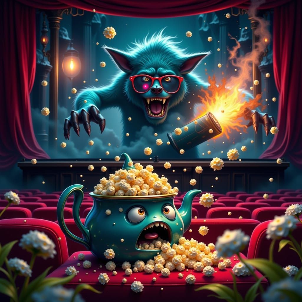 Terrified Teapot's Movie Theater Scare in Pixar Style