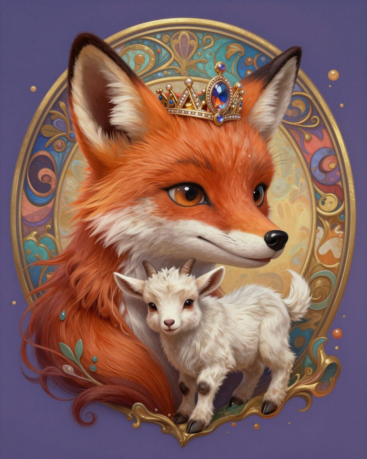 Foxy Lady With Baby Goat and Tiara