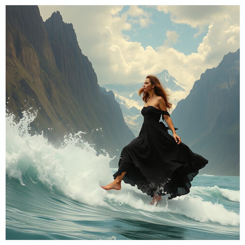 Woman Surrounded by Majestic Mountains and Turquoise Sea