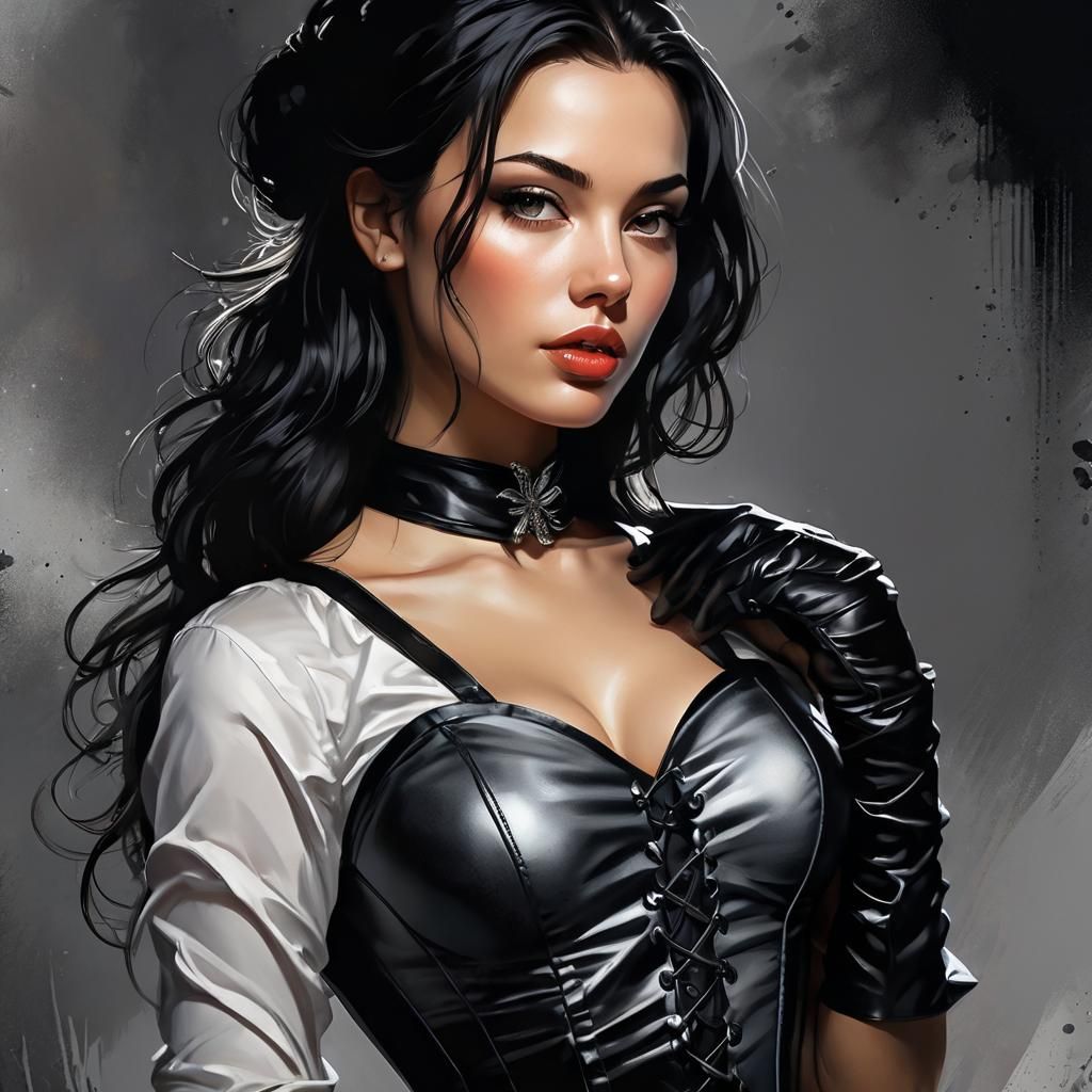 Captivating Woman Portrait in Ink Splash Art Style