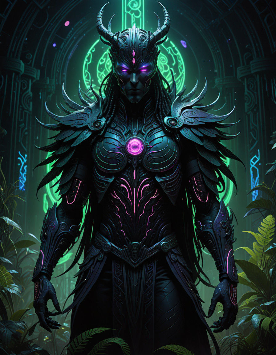 Cybergothic Warrior Revealed in Glowing Aura