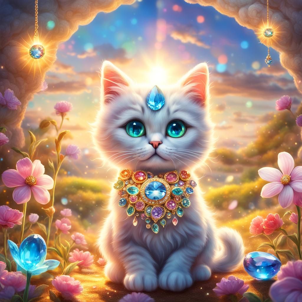 Mystical Bejeweled Kitty in Kawaii Style