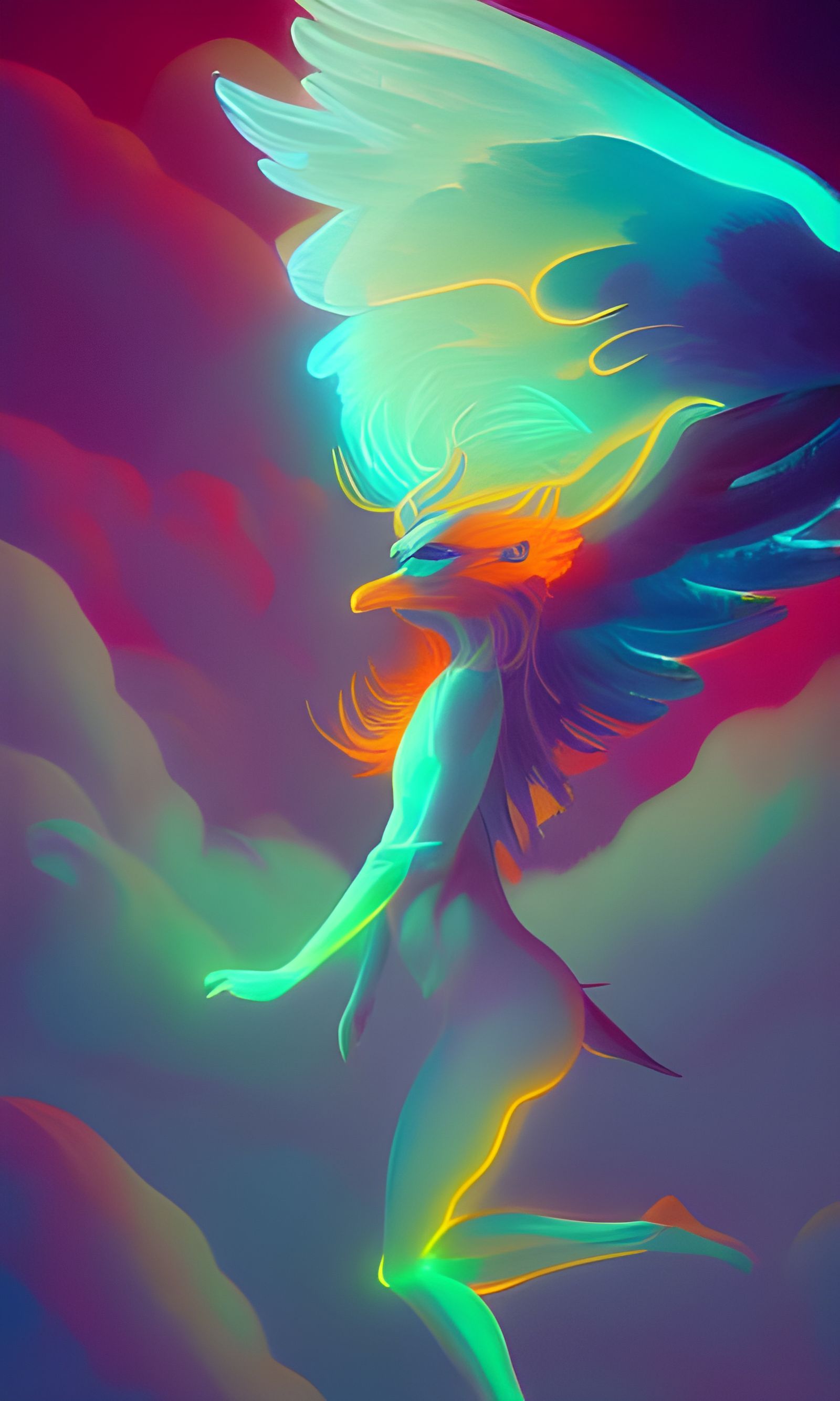 Neon Griffin Portrait in Hyperdetailed Style