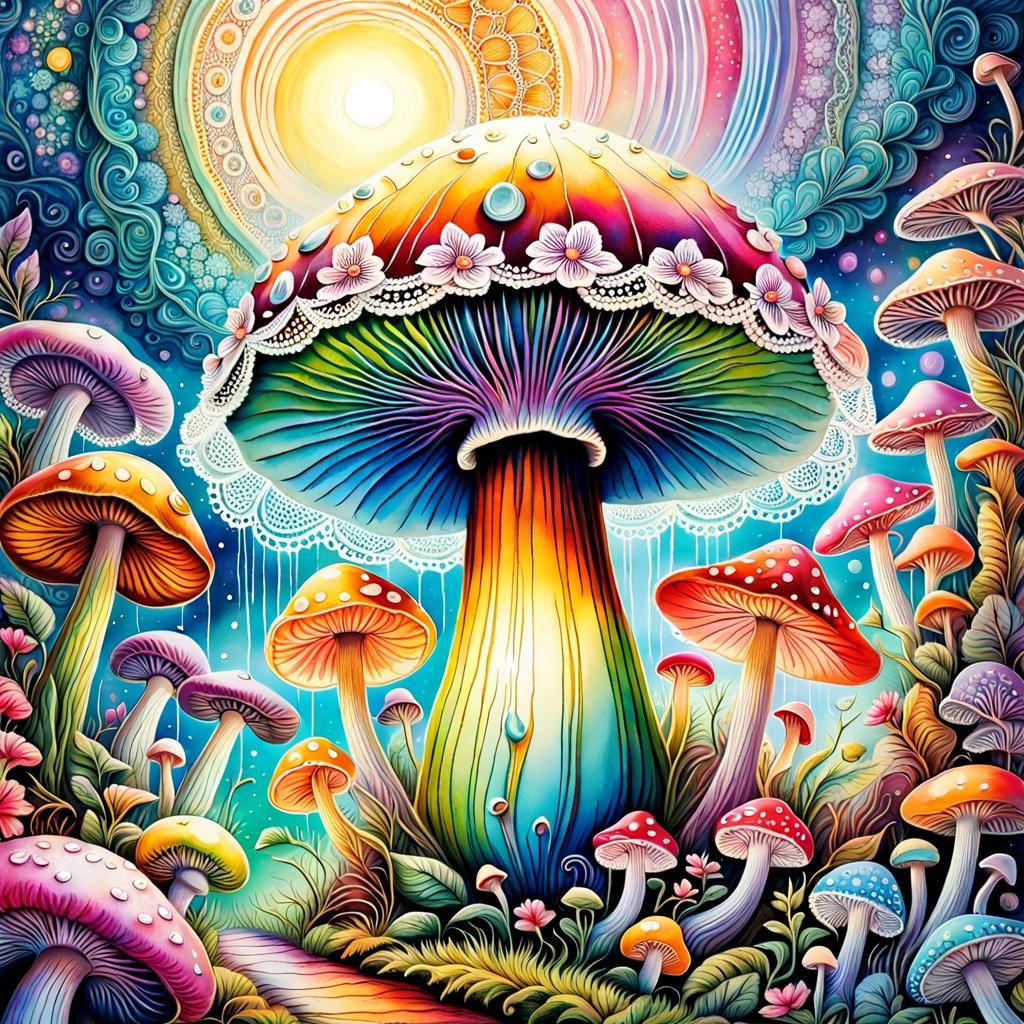 Lace Mushroom in Graffiti Art Style