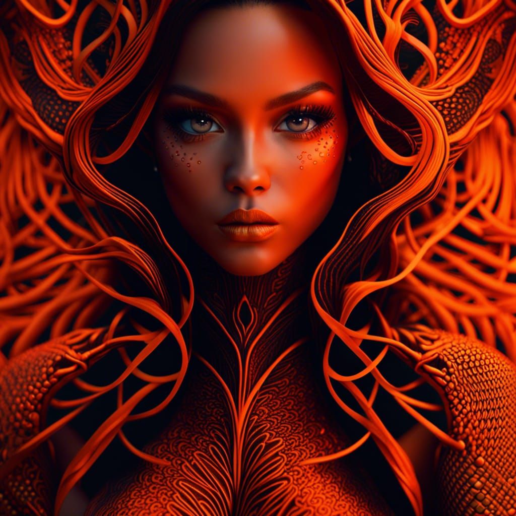 Electricluminescent Fashionista with Orange Moiré Weave