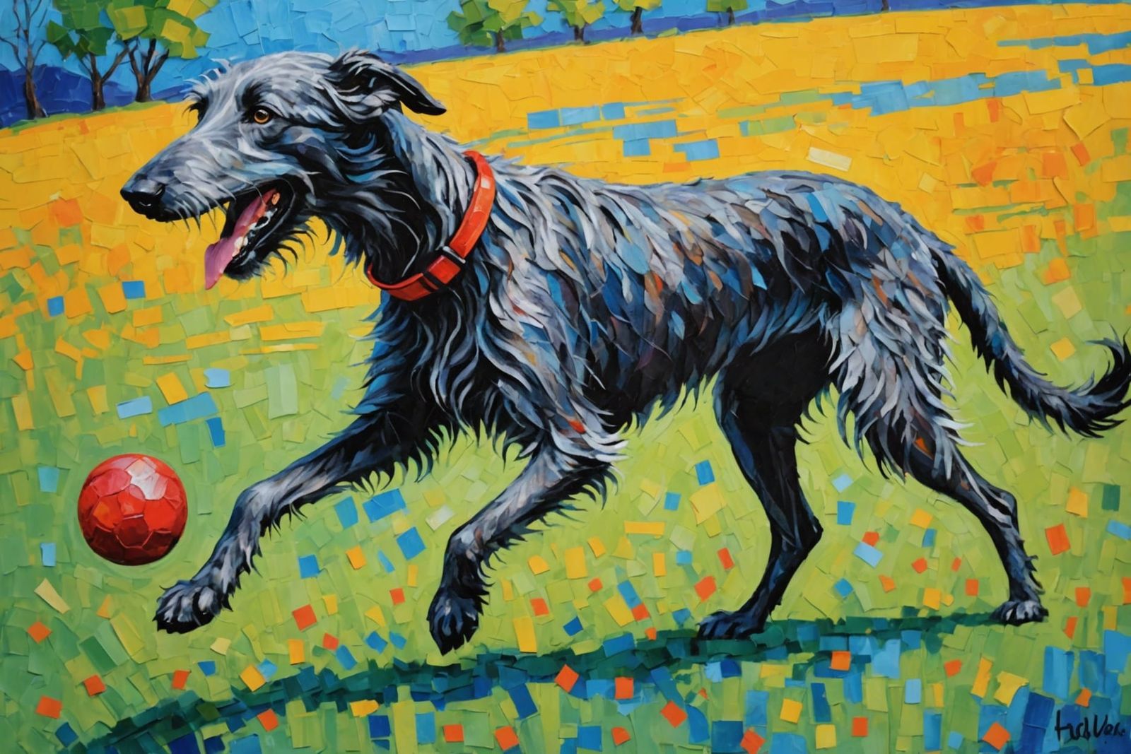Playful Scottish Deerhound in Expressionist Style