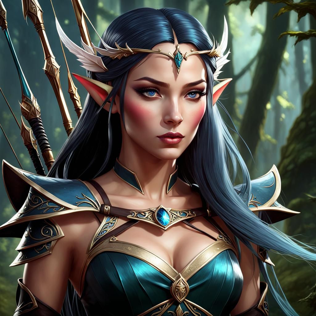Dark Elven Princess Portrait in Hyperdetailed Digital Art