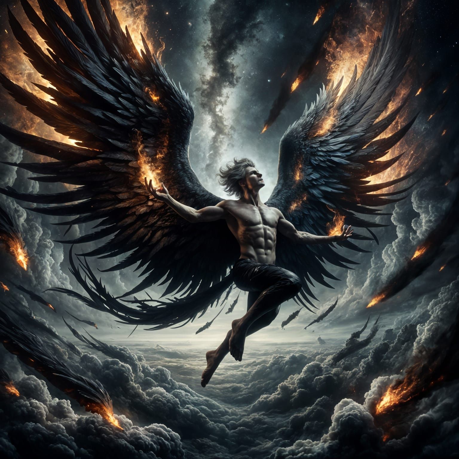 Lucifer's Descent: Majestic Fallen Angel in Baroque Style