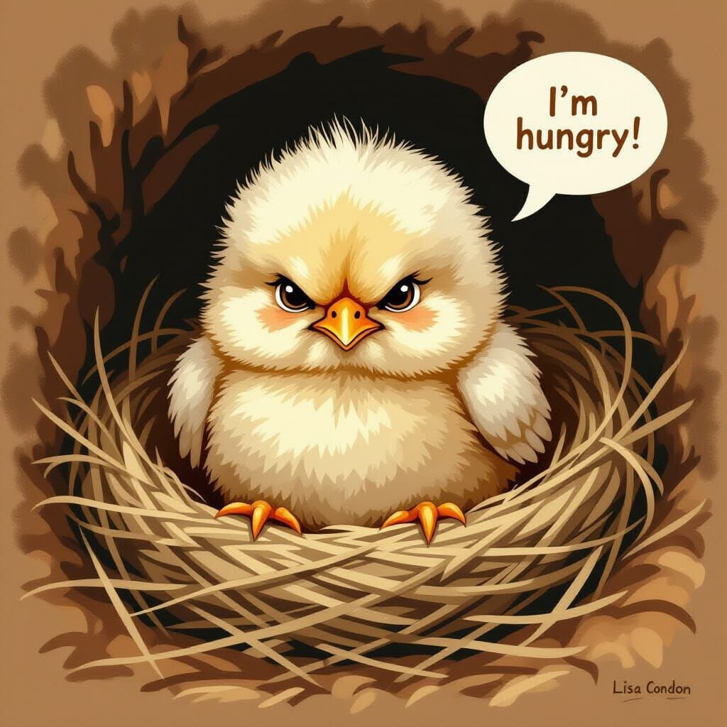 Grumpy Chick in Nest: A Children's Illustration