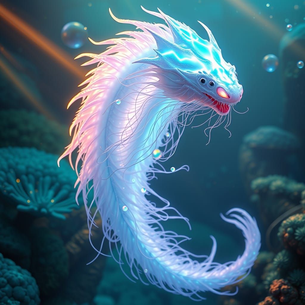 Surreal Bioluminescent Sea Dragon Jellyfish Hybrid in Vibran...