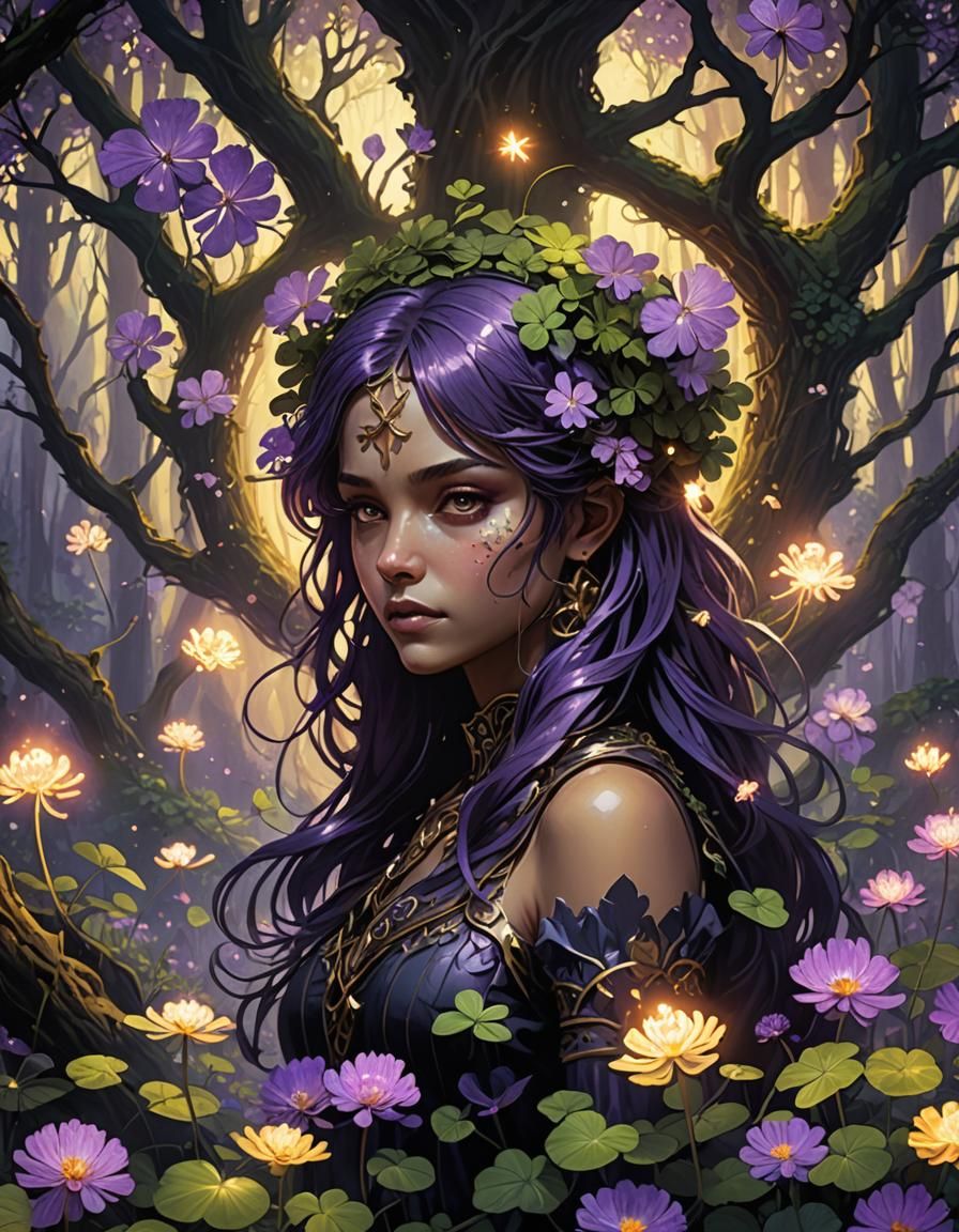 Mystical Clover in Ancient Forest