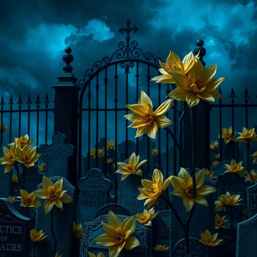 Creepy Graveyard with Monster Flowers in Gothic Style
