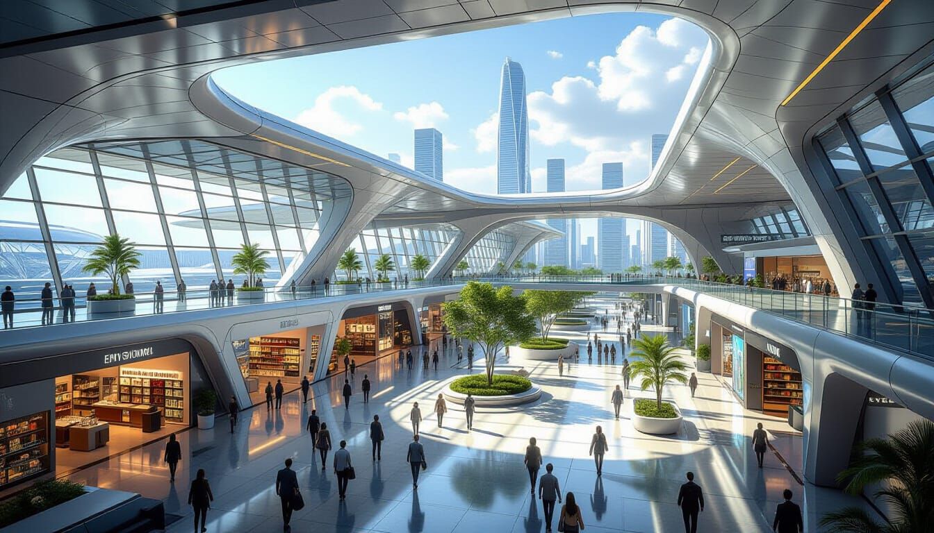 Sleek Futuristic Airport Terminal With Advanced Technology
