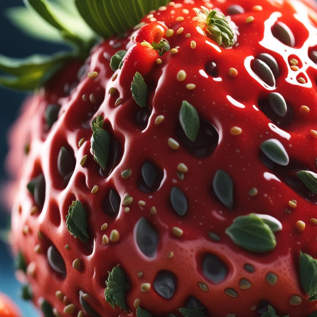 Strawberry Macro Photograph in Detailed Matte Painting