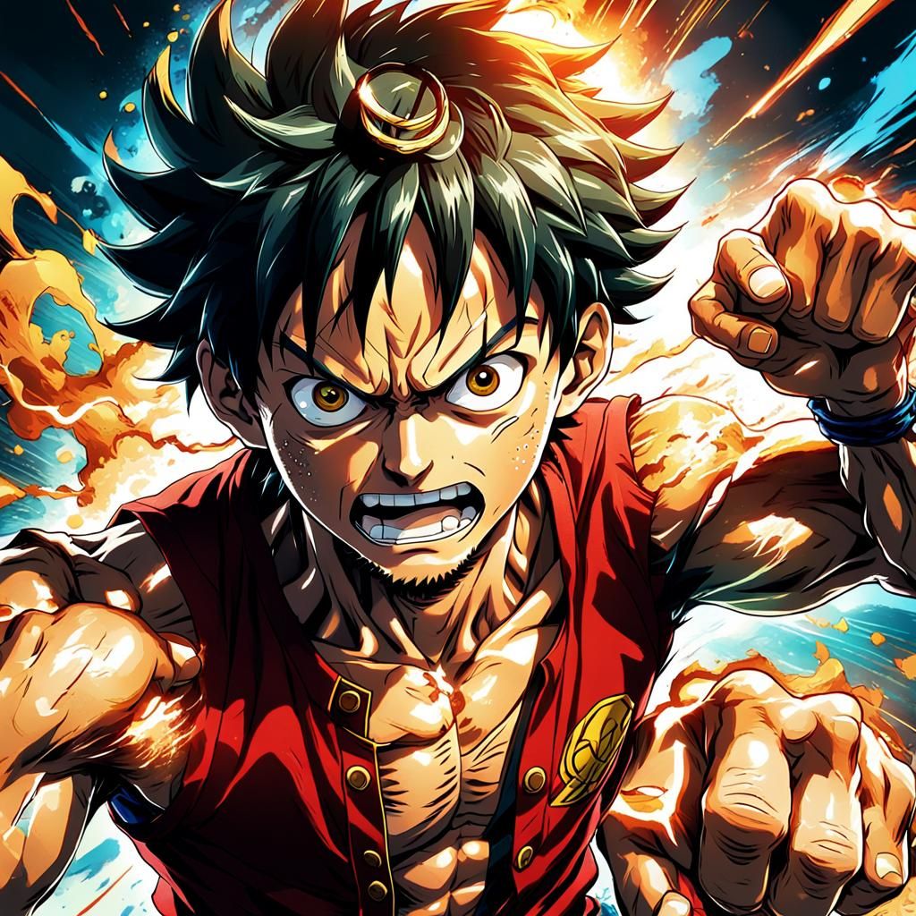 Luffy's Dynamic Punch: Vibrant Anime Art