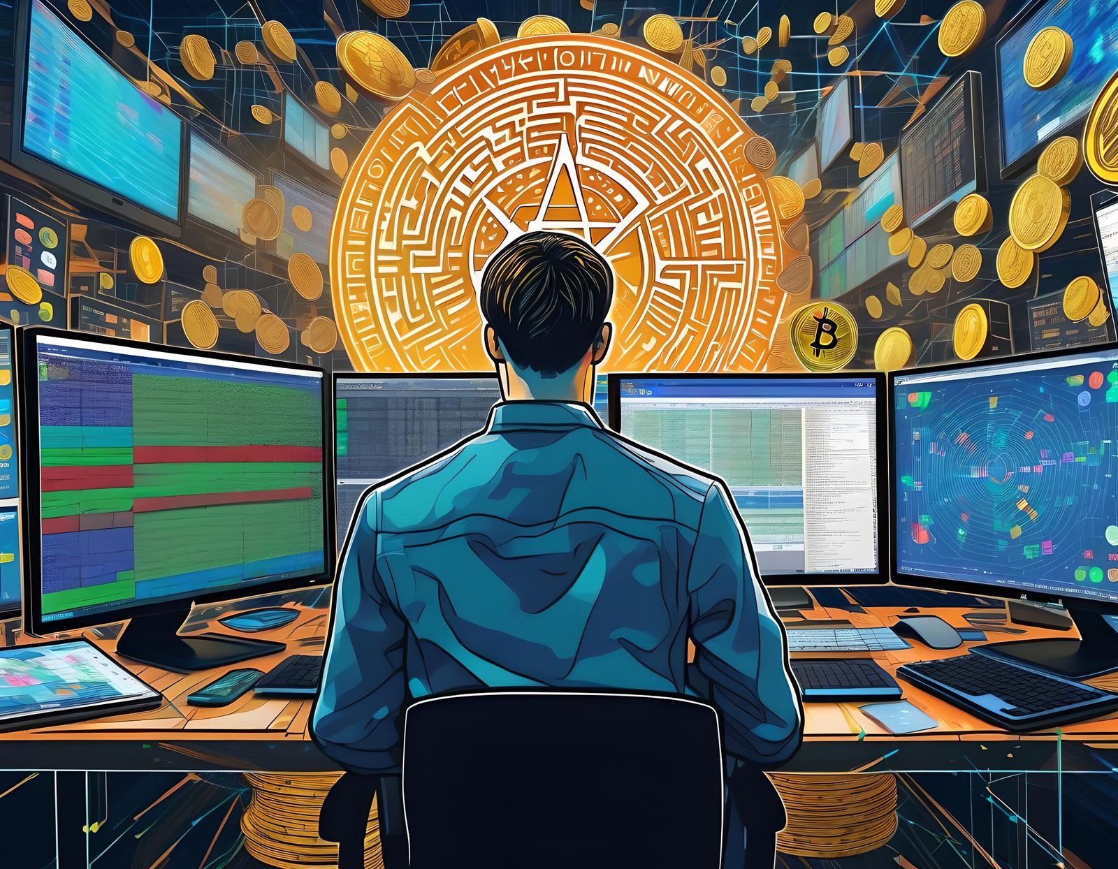 Cryptocurrency Trader in a Digital Painting